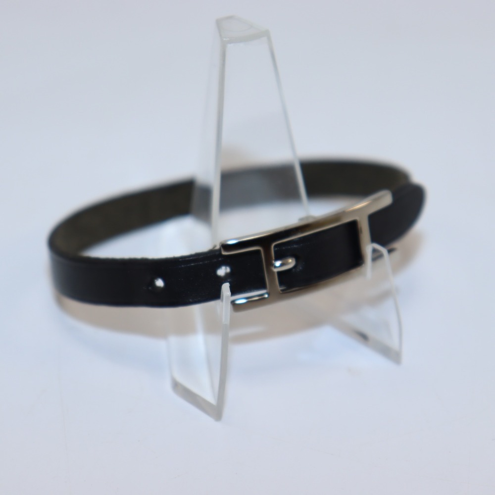 Hermès H Leather Bracelet Black Leather Palladium Hardware Paris France